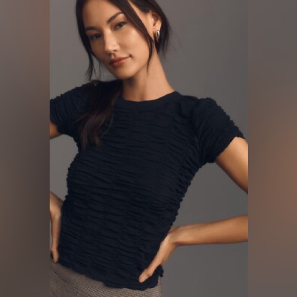 Anthropologie black Ruched Short Sleeve Top